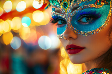 Vibrant Carnival Artist in Glittering Costume Close-Up, Generative AI Image Portrait