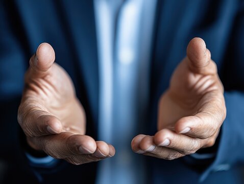 Close-up of open hands in a gesture of offering or asking for help.