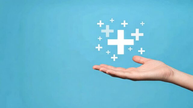 Hand holding a medical cross icon on a blue background emphasizing Employee Provident Fund support, EPF account benefits, employee savings, and healthcare assistance