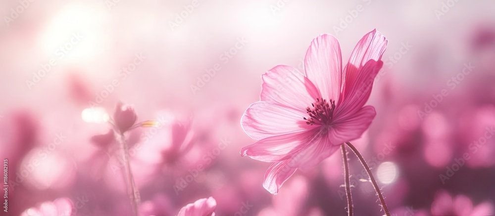 Poster Adorable pink flower that blossoms in the spring meadows. with copy space image. Place for adding text or design