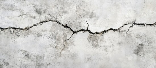 Obraz premium Cracked concrete surface coated with gray cement mortar Damage following the earthquake A long winding crack in the wall Copy space Texture background Repair building construction