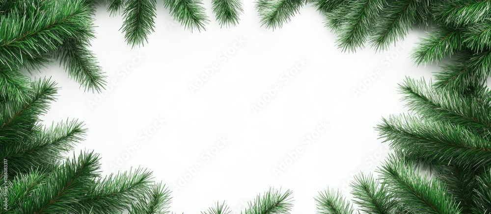 Poster Christmas frame created from Christmas tree branches with isolated copy space