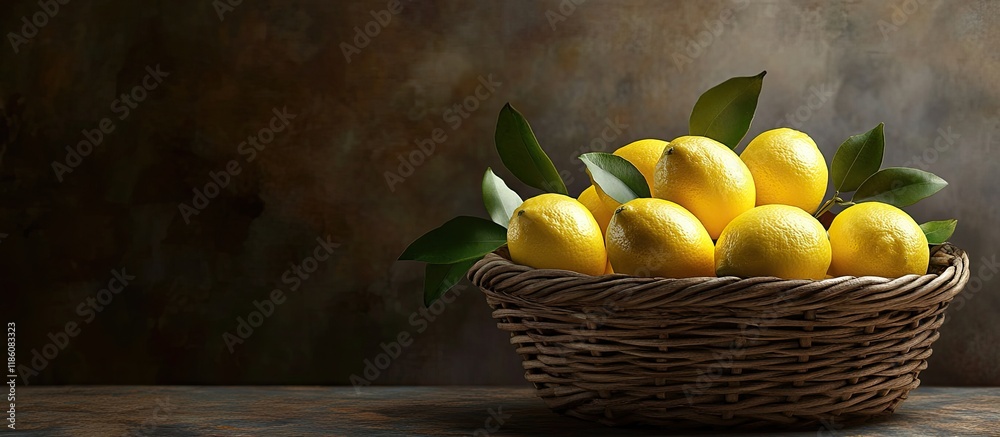 Poster lemons in a threshing basket. with copy space image. place for adding text or design