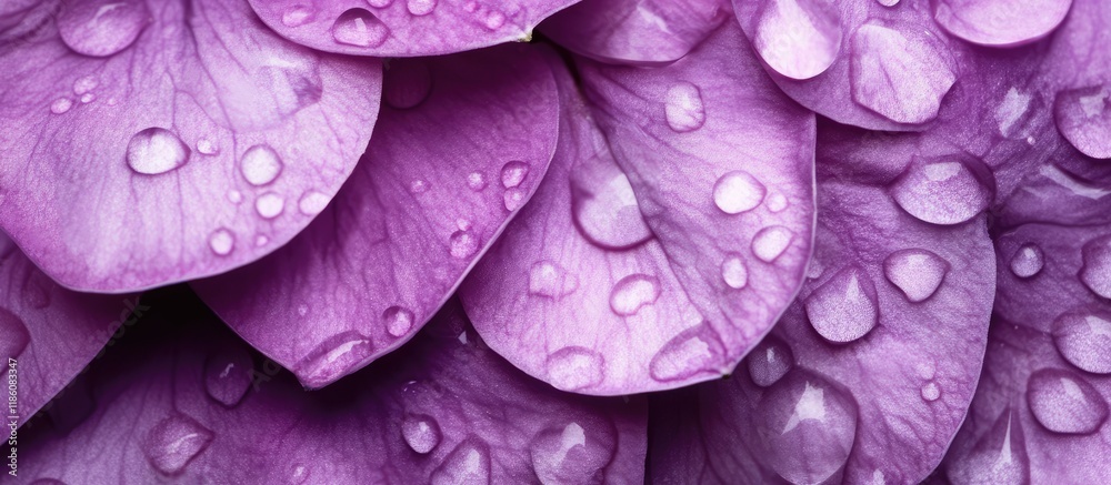 Leinwandbilder violet flower petals adorned with water droplets. with copy space image. place for adding text or de