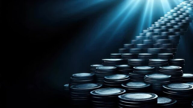 Staircase made of stacked coins leading to light representing Employee Provident Fund growth, EPF account savings, employee benefits, and financial stability