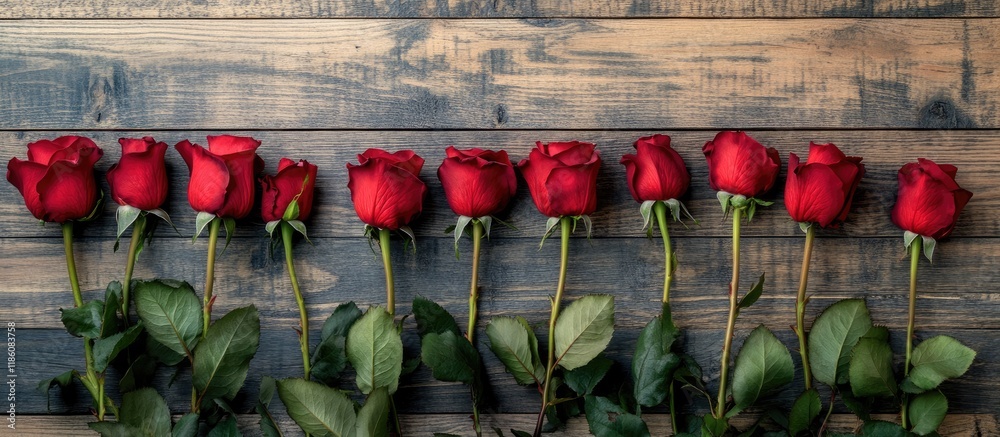 Aufkleber red roses on a wooden surface. with copy space image. Place for adding text or design