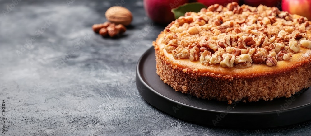 Aufkleber Apple and nut cake topped with a spicy streusel. with copy space image. Place for adding text or design