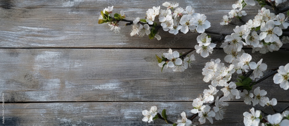 Leinwandbilder lovely blooming branches on a wooden surface. with copy space image. place for adding text or design