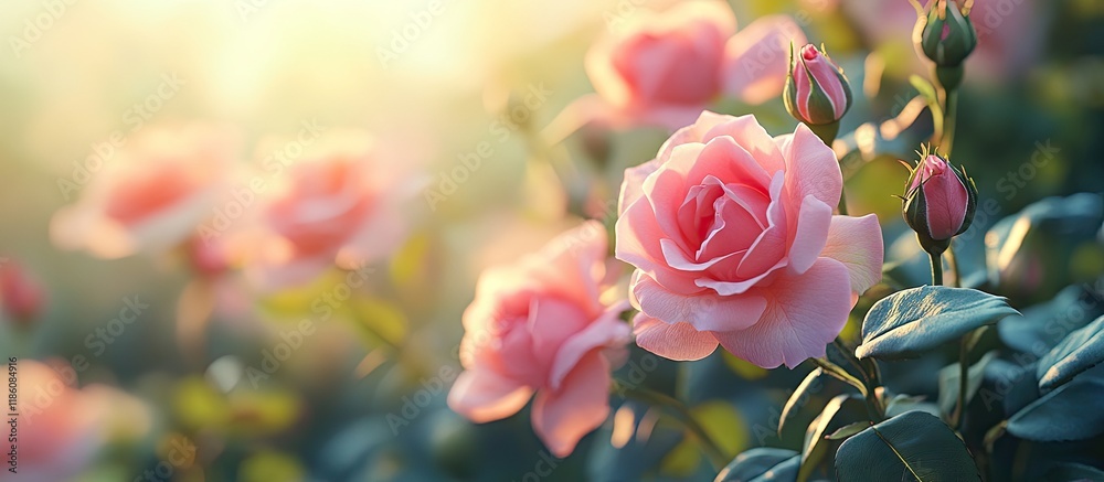 Leinwandbilder Pink roses in the garden. with copy space image. Place for adding text or design