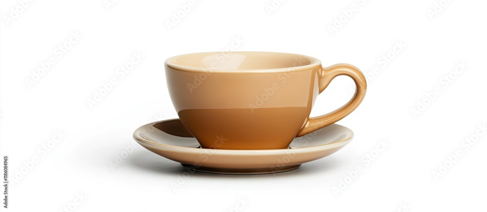 Leinwandbilder close up of a light brown coffee cup on a saucer isolated against a white background side view. with