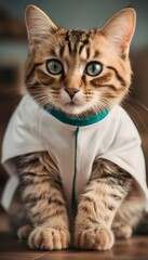 Pet kitty cat in Vet Hospital Doctor Nurse Uniform for Veterinary Medical Care Clinic Professional Healthcare