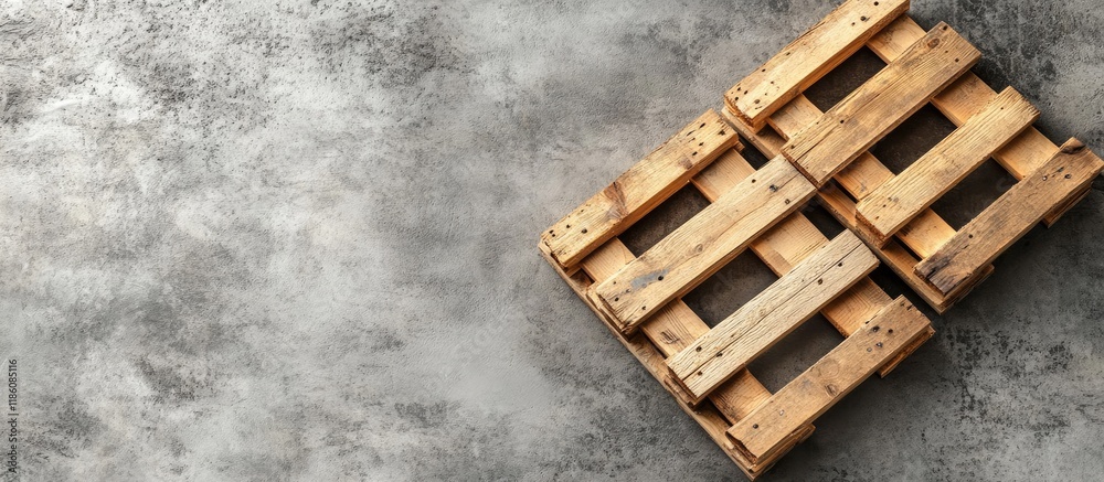 Aufkleber wooden pallets on a light grey table top view room for text. with copy space image. place for adding