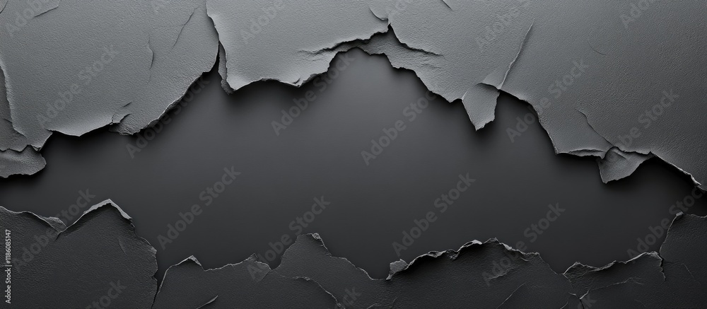 Poster torn black paper on a gray background with copyspace for text
