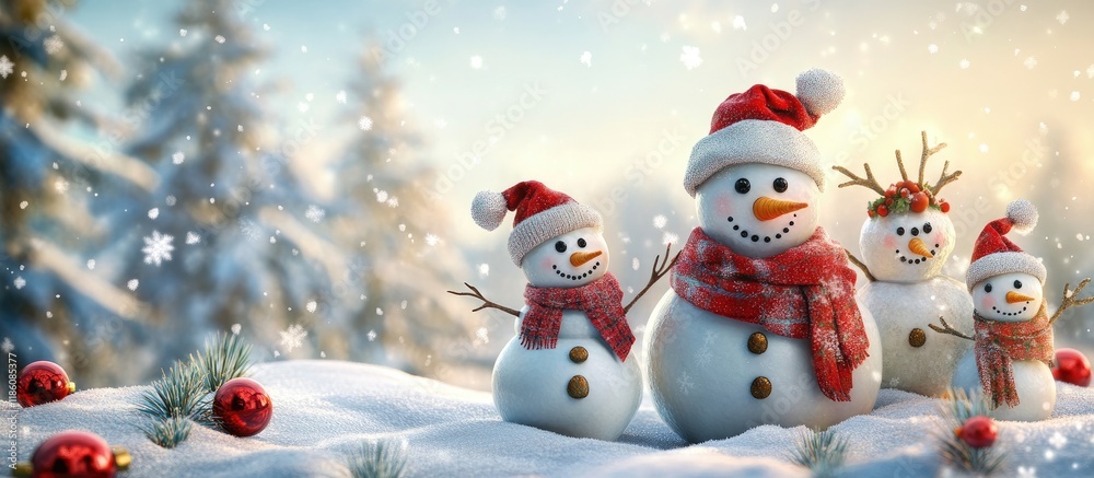 Poster Merry Christmas Wishing you a Happy New Year with the Snowman and friends. with copy space image. Place for adding text or design