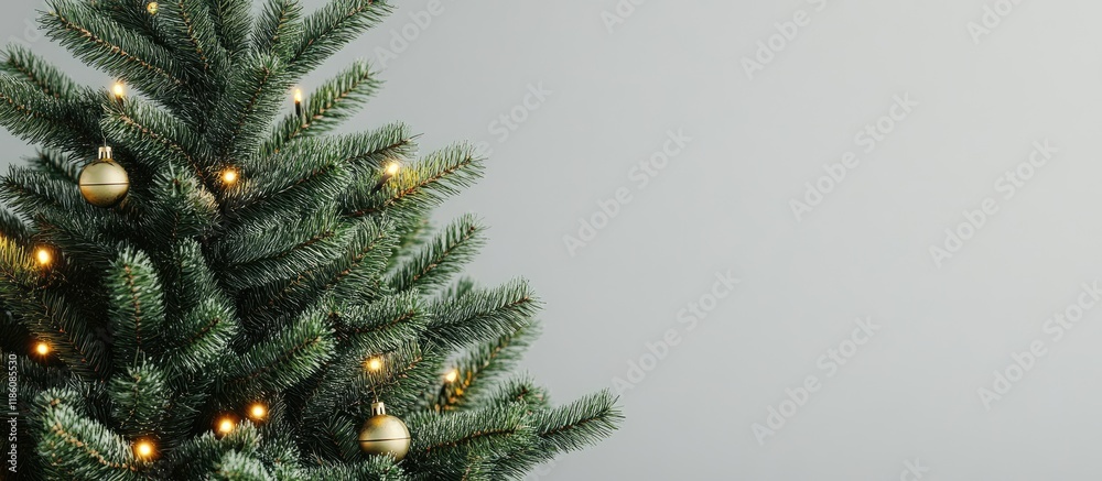 Poster Christmas tree set against a gray background for a postcard. with copy space image. Place for adding text or design