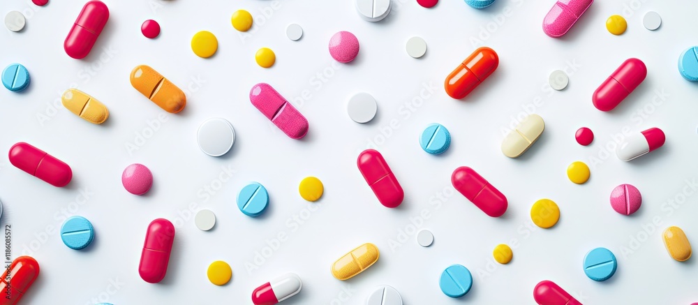 Poster pills on a white background various colorful pills on white background pill cut out capsule medicine