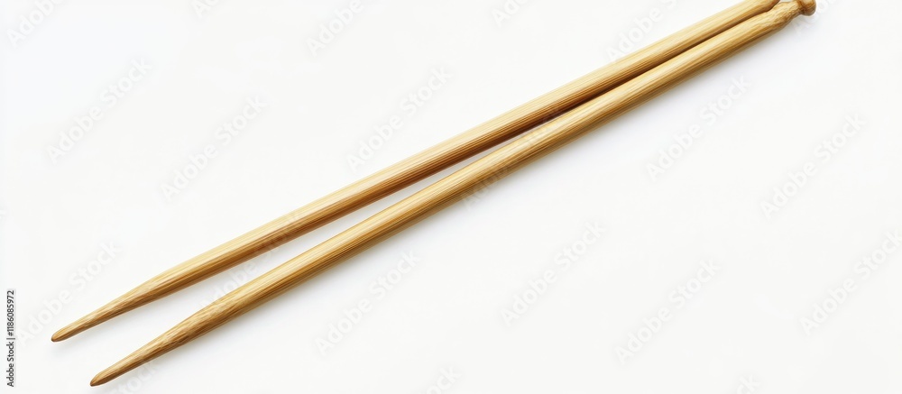 Poster Close up of two size six knitting needles set against a white background. with copy space image. Place for adding text or design