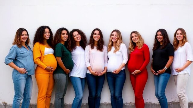 Happy gorgeous young mothers, group of pregnant women