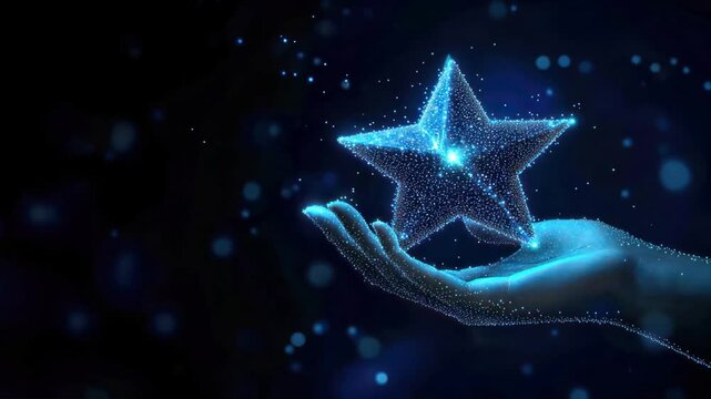 Hand holding a glowing holographic star representing Employee Provident Fund, EPF account benefits, employee recognition, and savings opportunities