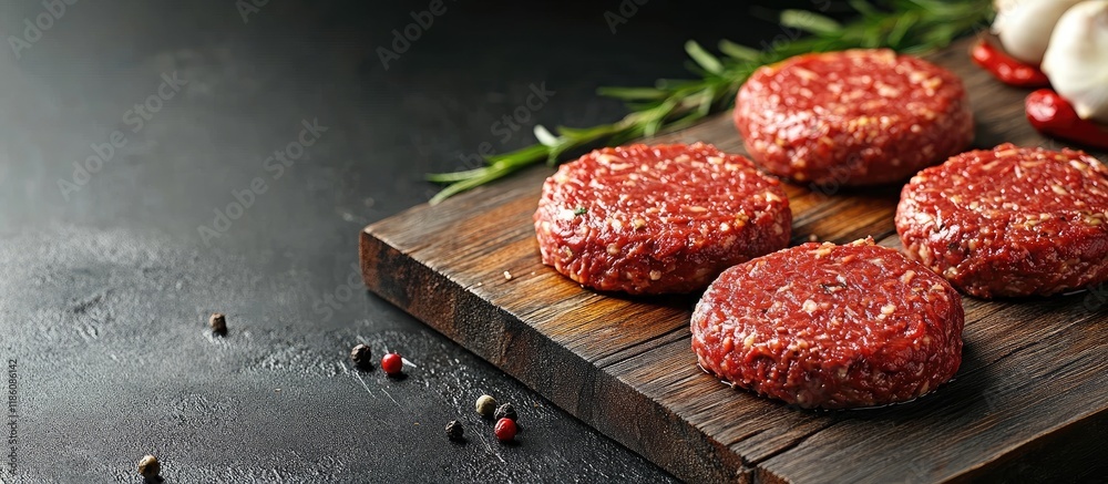 Leinwandbilder the butcher prepared raw minced duck meat hamburger patties on a wooden board ready for cooking. wit