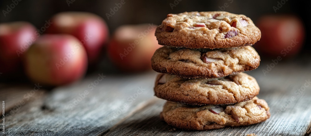 Fototapete a stack of delicious homemade apple cookies is placed on a wooden table. with copy space image. plac