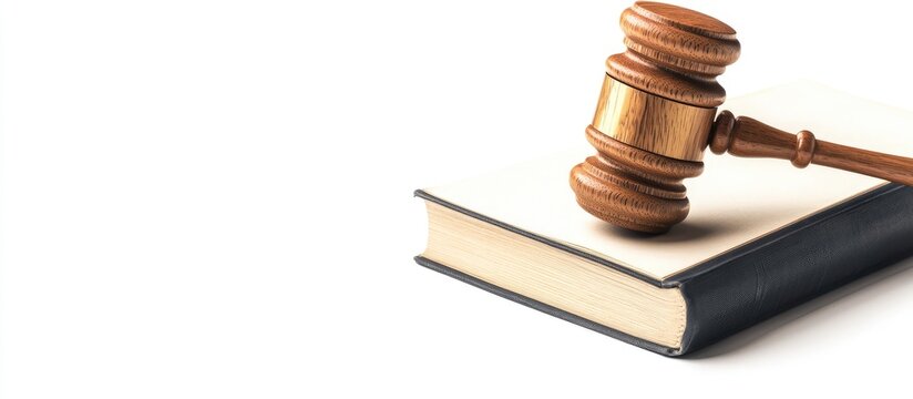 Legal and justice concept Wooden gavel resting on a legal book isolated on white with space for text. with copy space image. Place for adding text or design