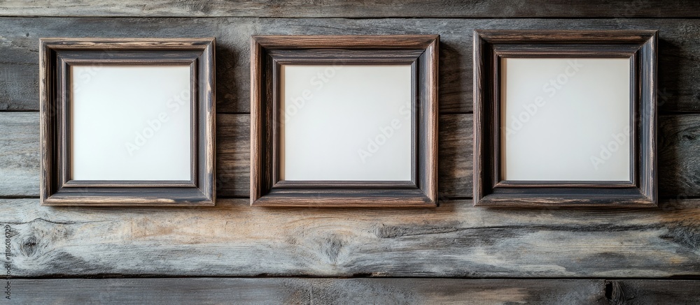 Fototapete Empty photo frames on a wooden background. with copy space image. Place for adding text or design