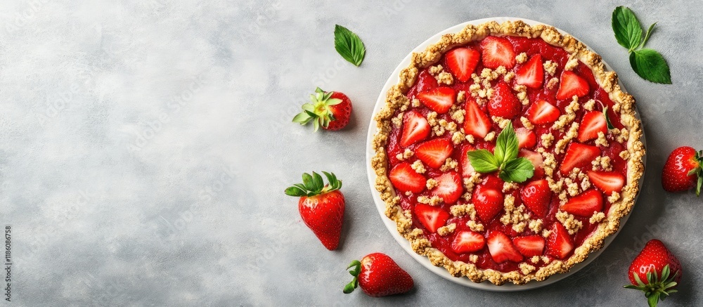 Leinwandbilder tasty summer dessert strawberry pie with crumble delightful holiday cake topped with strawberries on