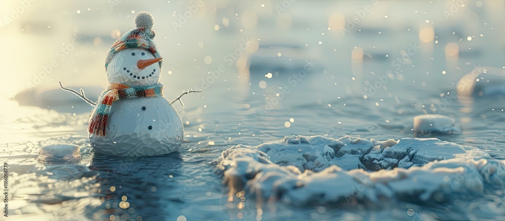 Aufkleber Melting snowman on ice surface. with copy space image. Place for adding text or design