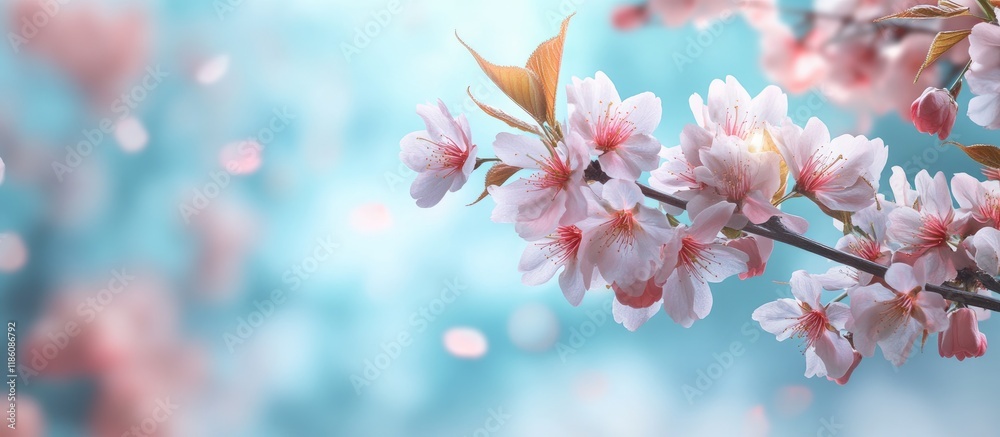 Poster springtime cherry blossom. with copy space image. place for adding text or design