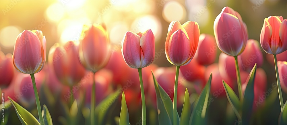 Fototapete lovely tulips in a dutch landscape captured from various angles. with copy space image. place for ad