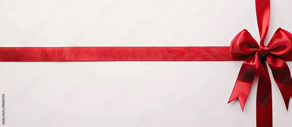Poster Red paper ribbon with a bow set against a white background. with copy space image. Place for adding text or design