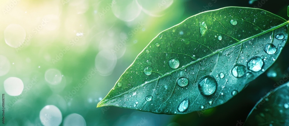 Leinwandbilder droplets of water on a green leaf. with copy space image. place for adding text or design
