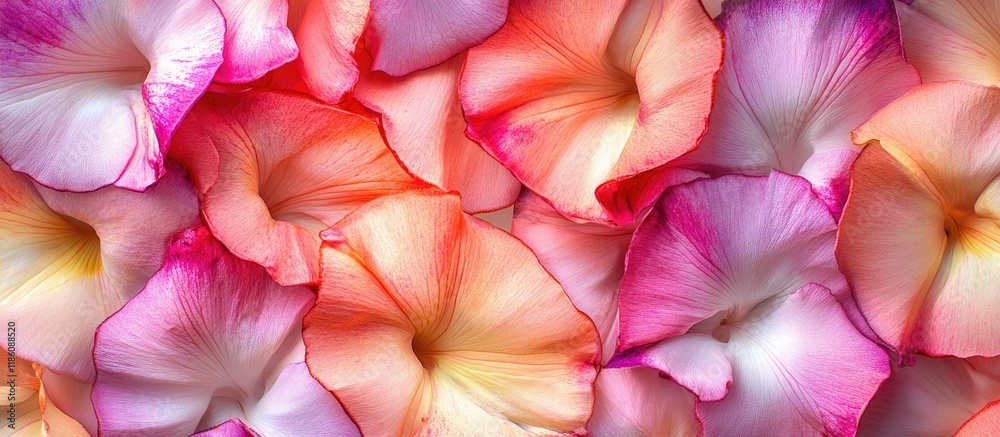 Leinwandbilder flat lay a vibrant and colorful pattern created from adenium flower petals with copy space in a vint
