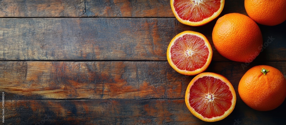 Aufkleber red sicilian oranges rich in vitamins on a wooden background part of the special mediterranean diet 