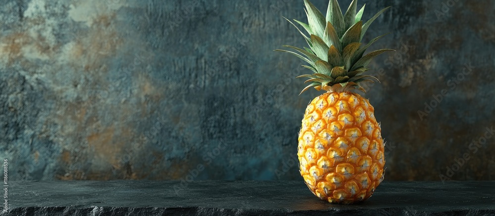 Poster pineapple on a black stone surface rustic backdrop. with copy space image. place for adding text or 