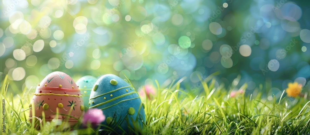 Aufkleber Background featuring painted Easter eggs Happy Easter egg. with copy space image. Place for adding text or design