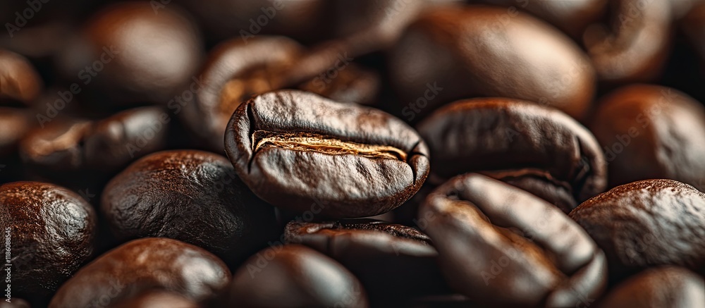 Aufkleber brown roasted coffee beans macro closeup creating the blend series. with copy space image. Place for adding text or design