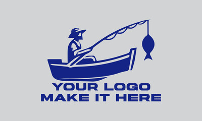 Blue fisherman actively rows boat, fishing with rod. Ideal for fishing,  illustration vector background outdoor, and adventurethemed designs. Great for fishing enthusiasts