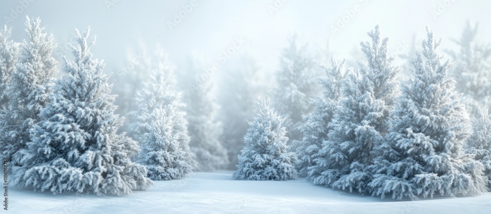 Leinwandbilder winter nature backdrop evergreen trees covered in hoarfrost spruce and fir limbs blanketed in snow. 