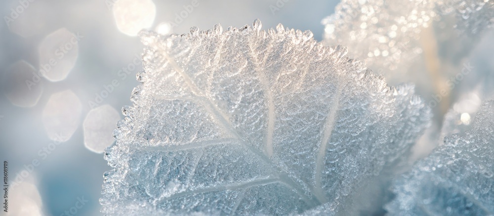 Fototapete ice crystals on a mullein leaf. with copy space image. place for adding text or design