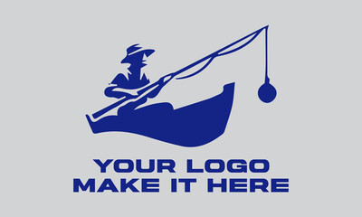 Blue fisherman actively rows boat, fishing with rod. Ideal for fishing,  illustration vector background outdoor, and adventurethemed designs. Great for fishing enthusiasts