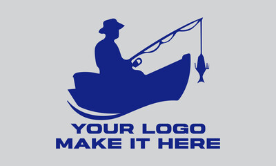 Blue fisherman actively rows boat, fishing with rod. Ideal for fishing,  illustration vector background outdoor, and adventurethemed designs. Great for fishing enthusiasts