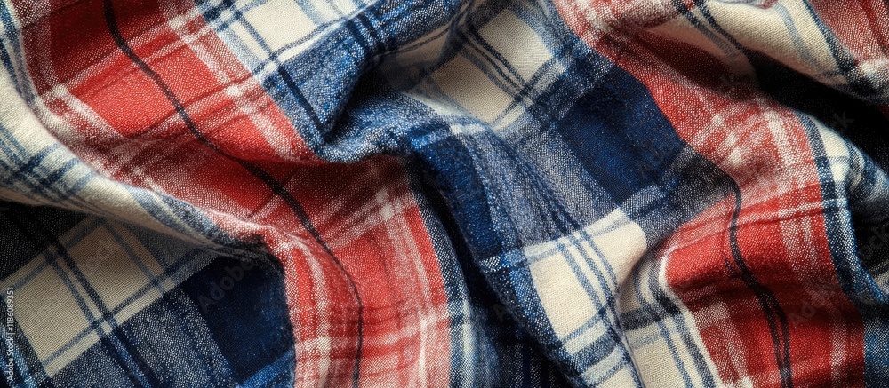 Poster plaid fabric texture background of red blue and white checkered clothing. with copy space image. pla