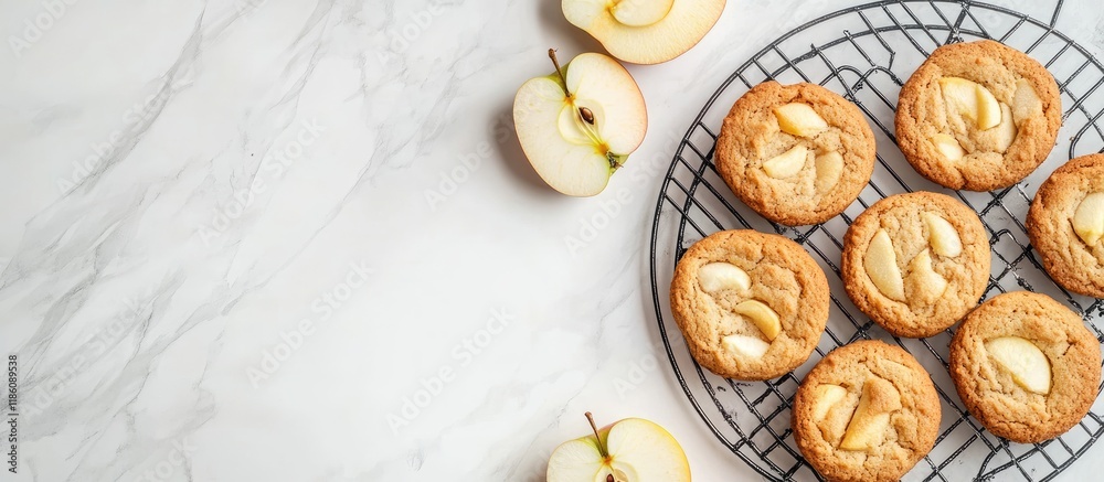 Aufkleber homemade apple cookies on a grill sliced apple on a white table top view copyspace