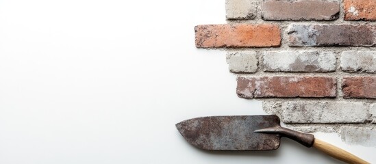 Bricks and a mason s trowel against a white background. with copy space image. Place for adding text or design
