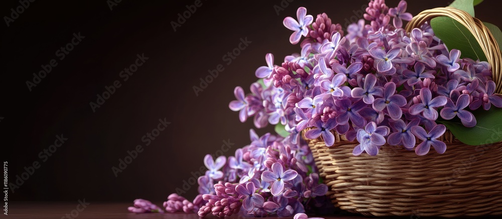 Aufkleber lilac flowers in a basket. with copy space image. place for adding text or design
