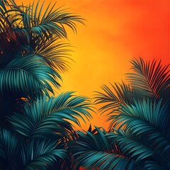A background of a tropical gradient merging vibrant teal with sunset orange.