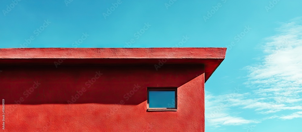 Poster Red concrete roof set against a blue sky. with copy space image. Place for adding text or design
