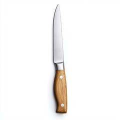 Fototapeta premium Simple kitchen sharp knife with wooden handle. Isolated on a white background 